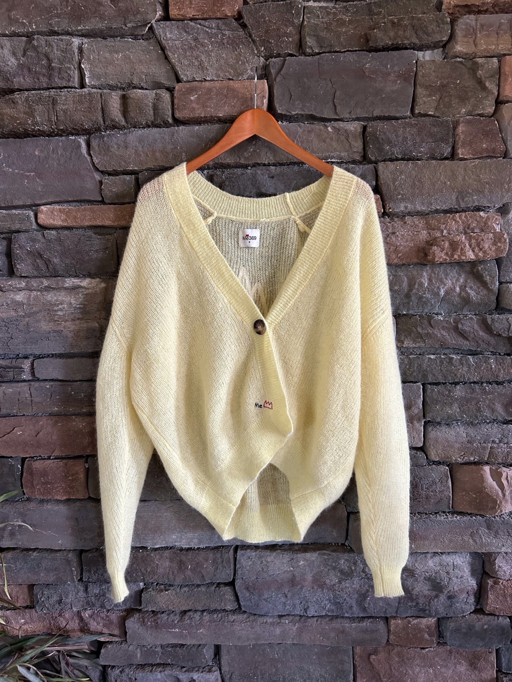 Me369 NWOT Rare Basquiat Preppy Mohair & Alpaca Butter Yellow Spring Cardigan